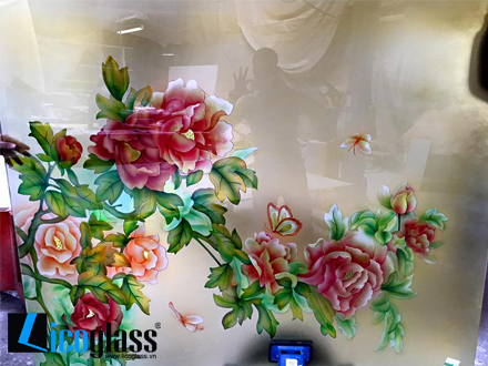   Tranh kính hoa mẫu đơn hiện đại