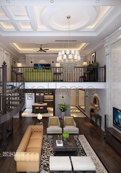 Thiết kế nội thất phòng khách gỗ óc chó tại căn hộ DUPLEX MANDARIN GARDEN