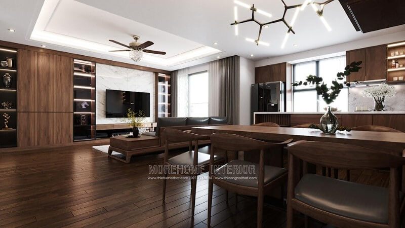 Bàn ghế ăn gỗ óc chó cao cấp dành cho căn hộ chung cư tại Imperia Sky Garden Minh Khai Hai Bà Trưng Hà Nội thiết kế chung cư