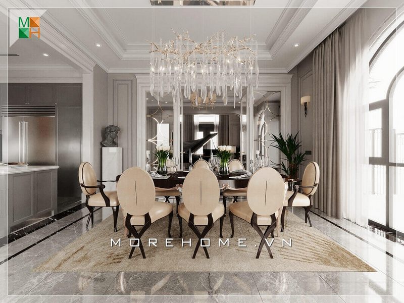 Gợi ý mẫu thiết kế phòng ăn tân cổ điển sang trọng cho biệt thự, tân cổ điển, chung cư cao cấp. thiết kế chung cư