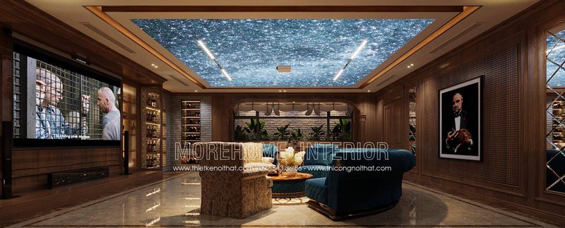 Thiết kế tầng hầm biệt thự bằng đồ gỗ óc chó nhập khẩu cao cấp